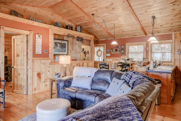 Dog-friendly cabin with mountain view, ping pong, pool table, fireplace, & W/D