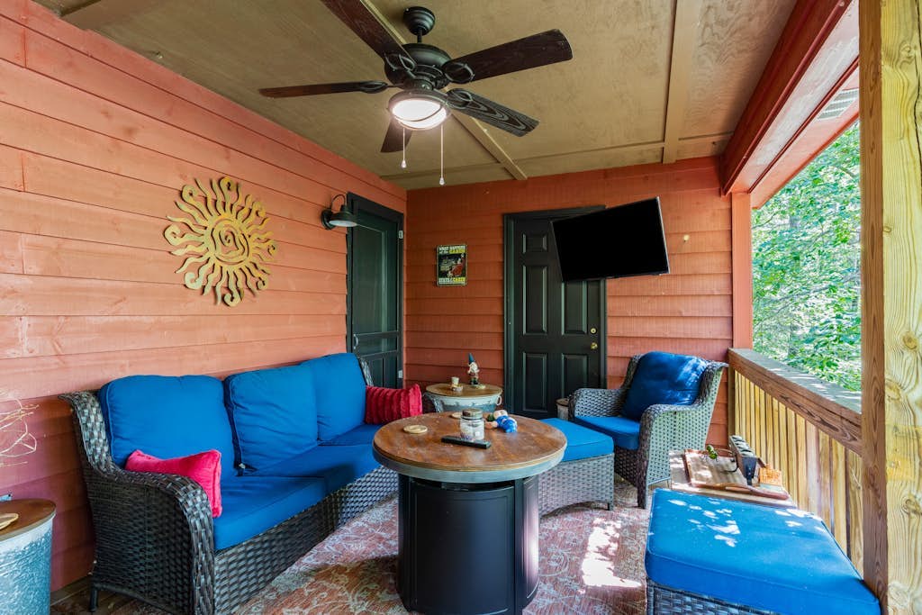 Secluded cabin with game room, wood fireplace, firepit, & great decks