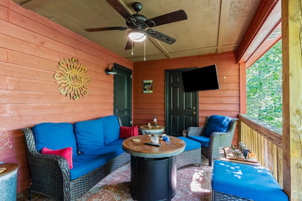 Secluded cabin with game room, wood fireplace, firepit, & great decks