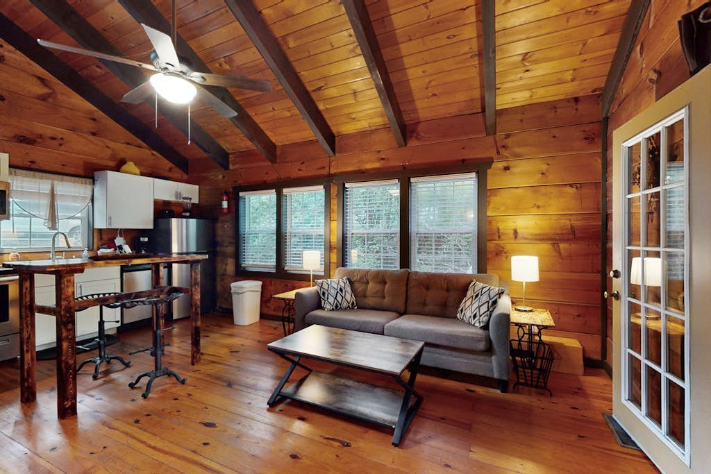 Secluded dog-friendly cabin with screen deck, hot tub & fireplace