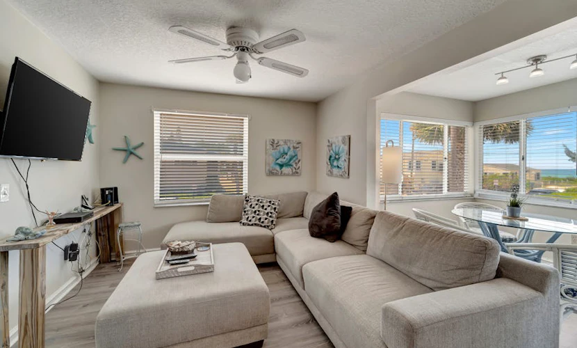 Serene oceanfront suite with Gulf view, grill, patio, central AC, & W/D