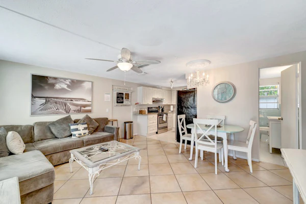 Serene oceanfront suite with Gulf view, grill, patio, central AC, & W/D