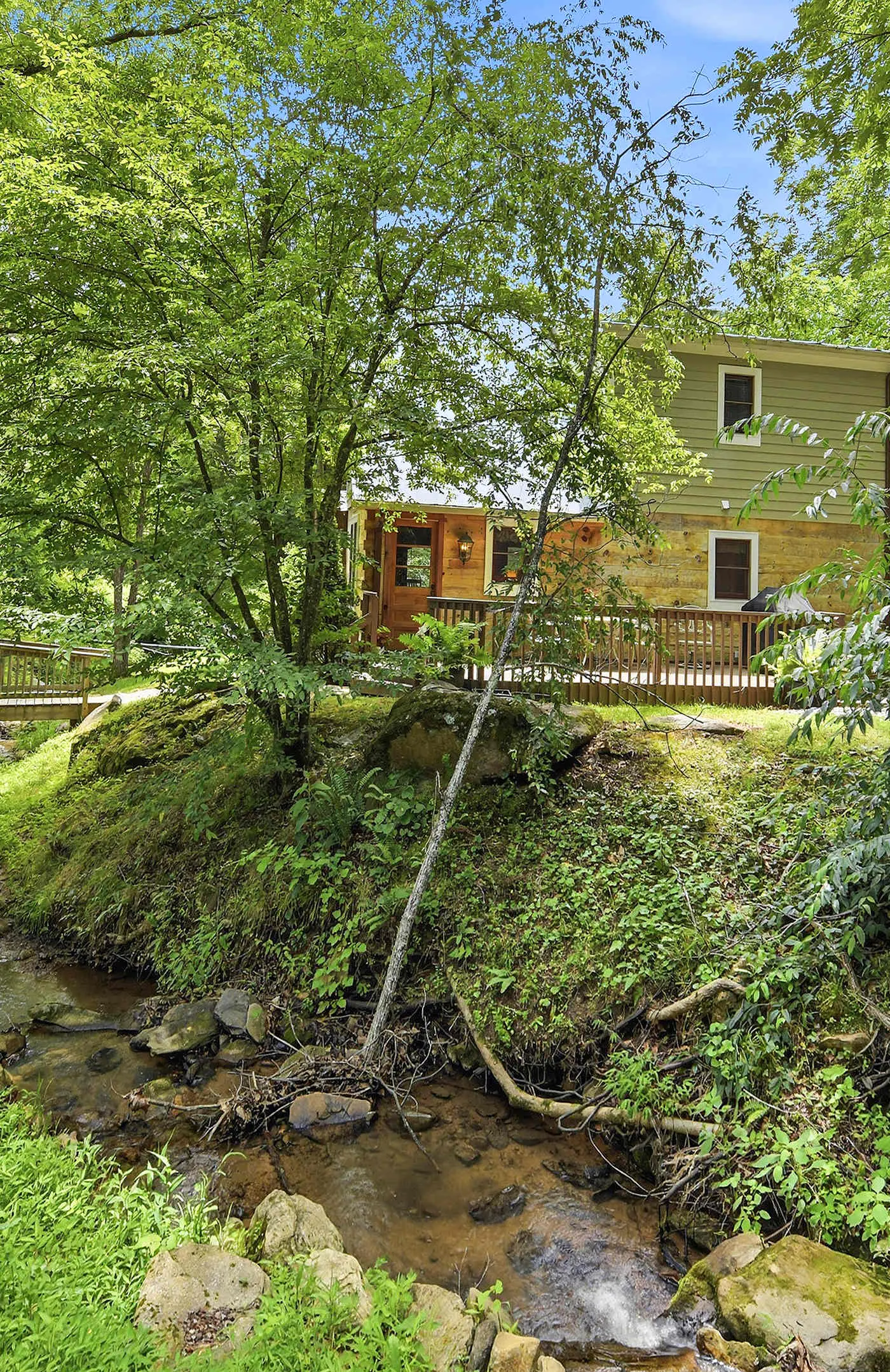 Creekfront Cottage, scenic views, dog-friendly, firepit, gas grill, gas fireplace