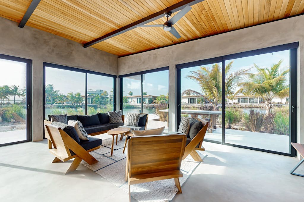 Waterfront villa with pool, spacious deck, dog friendly & office space