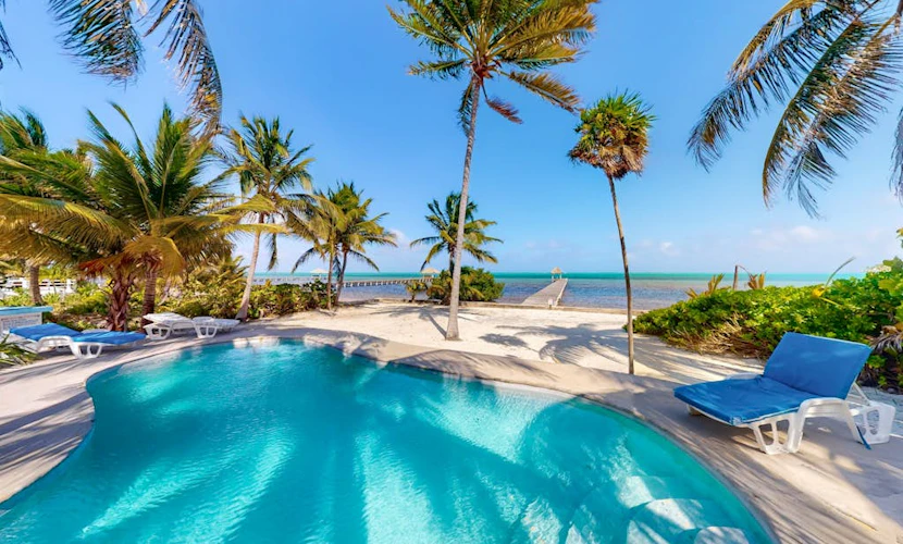 Oceanfront villa with pool, beach access, ocean view, partial AC & strong WiFi