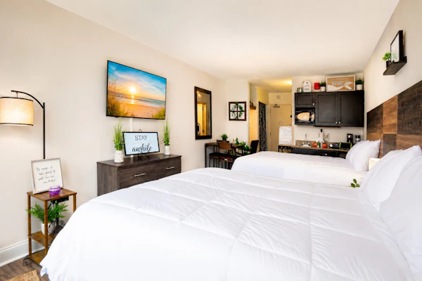Beachfront studio with indoor/outdoor pools, private balcony, AC