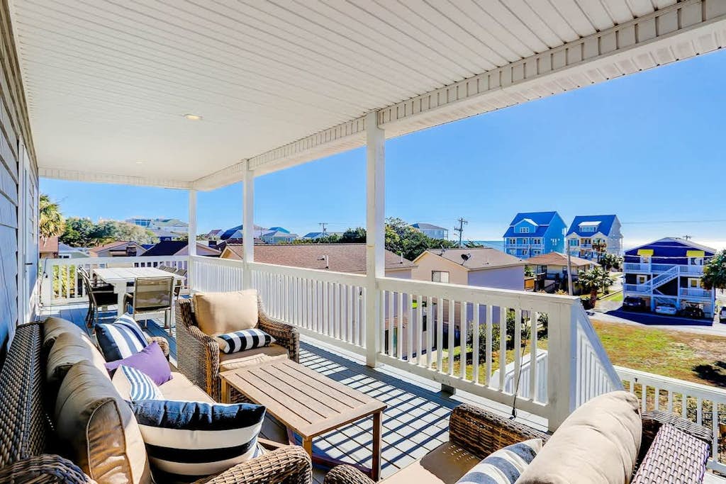 Sprawling home near the beach with a hot tub, game room, balcony, & views