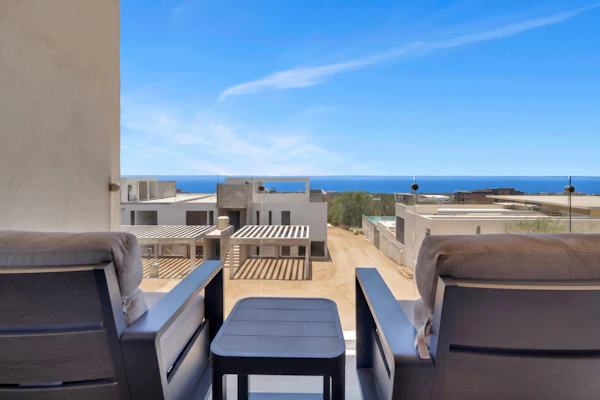 Enjoy this two-bedroom condo, thoughtfully designed with amazing ocean views
• One King bed, and two single beds
• Community Pool with ocean views and sun loungers
• Private balcony with outdoor furniture
• Business center
• Fitness center
• Fifteen minutes driving to Cabo San Lucas downtown
• Convenience stores nearby
• Pickle Ball courts nearby (not included)
• Fully equipped kitchen, smart TV, and AC
• 24/7 security and controlled access